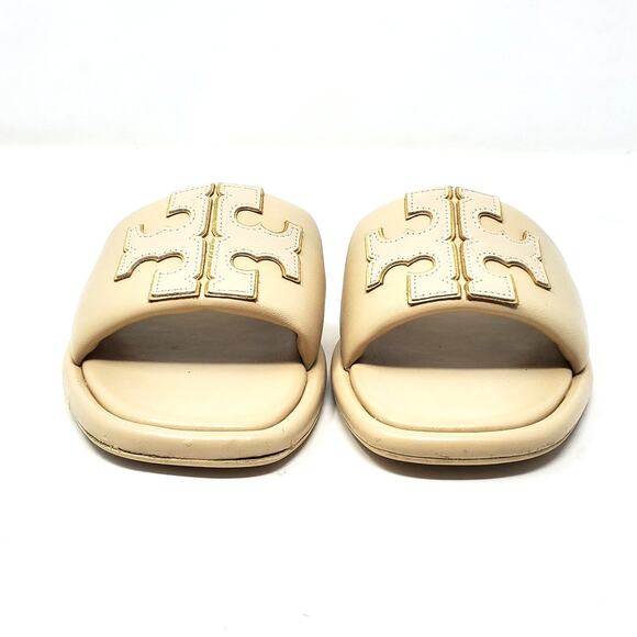 Tory Burch Double T Sport Slide Sandals Dulce De Leche Gold Cream 79985 Size 9 - Picture 5 of 10
